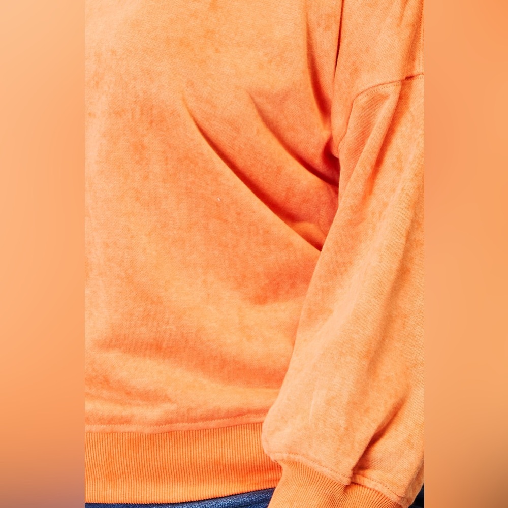 NEW Basic Bae Orange Vintage Wash Oversized Crew Neck Sweatshirt - Picture 2 of 8